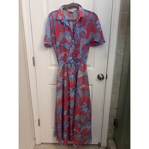 Gretchen Scott Tropical Leaf Short Sleeve Maxi Shirtdress Small Vacation Resort